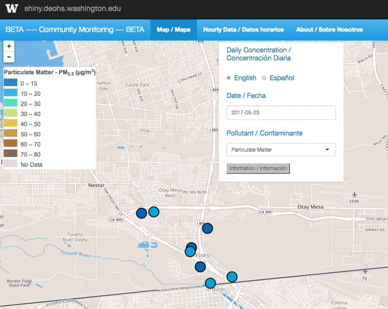 Image of website offering real-time air data.