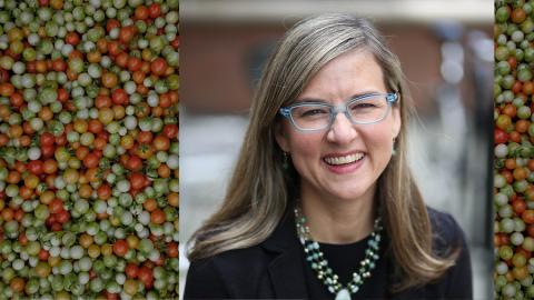 Photo of Jennifer Otten with a background of cherry tomatoes.